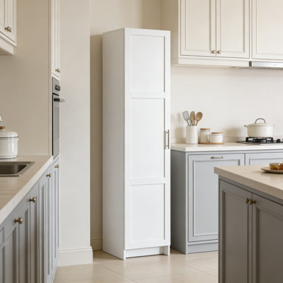 Grande armoire de rangement étroite de 70,87 po de hauteur avec 3 tablettes réglables, porte simple, armoire d'angle compacte pour les petits espaces de salon / cuisine / buanderie / chambre à coucher, blanc