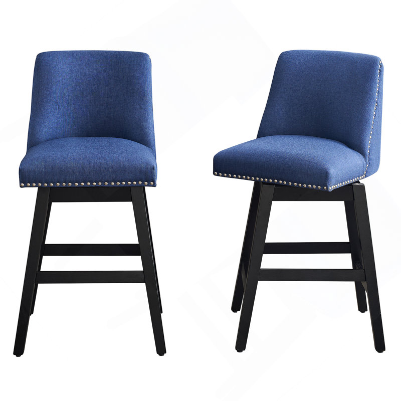 Tabourets de bar pivotants rembourrés avec tissu en lin, dossier haut, Bleu très foncé