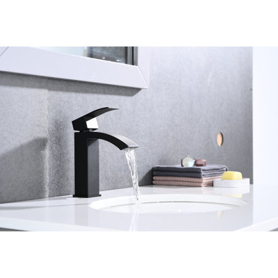 Matte Black Waterfall Spout Bathroom Sink Faucet With Single Handle And Pop-Up Drain  Overflow Incorporated  - Stainless Steel For Prolonged Usage Simple Installation Procedure Integrated  Long-Term