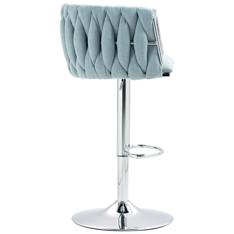 Chaises de bar à hauteur réglable de 2 à 360 ° avec dossier tissé et repose-pieds en tissu bleu pour tabourets de café, de cuisine et de pub (2)