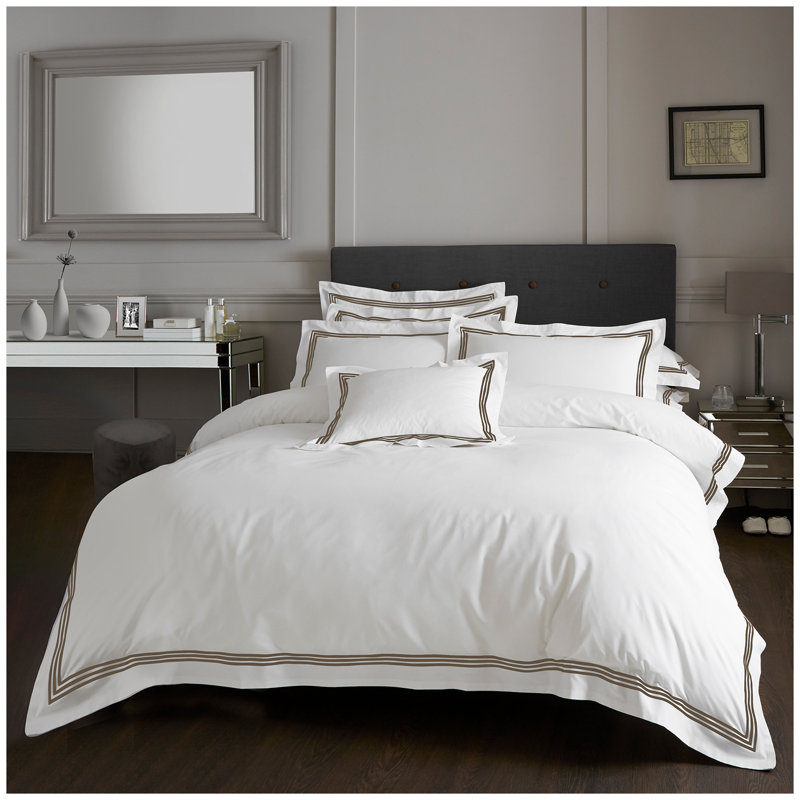 Cotton Blend Solid Colour Duvet Cover with Pillowcases, Super King Duvet Cover + 2 Standard Pillowcases, White/Latte