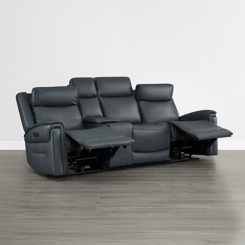 Canapé en cuir véritable Super Zero Gravity à 3 moteurs avec appui-tête et console multifonction, Marine