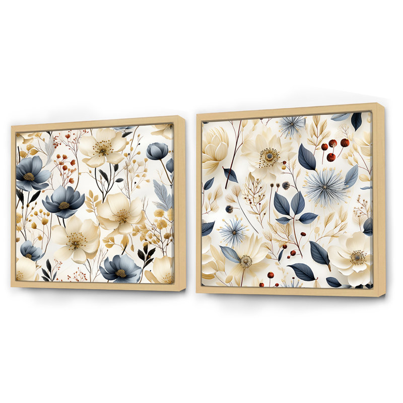 Swanscombe - Floral & Botanicals Square Collage Set Of 2, Brown Floater Framed, 36" H x 73" W