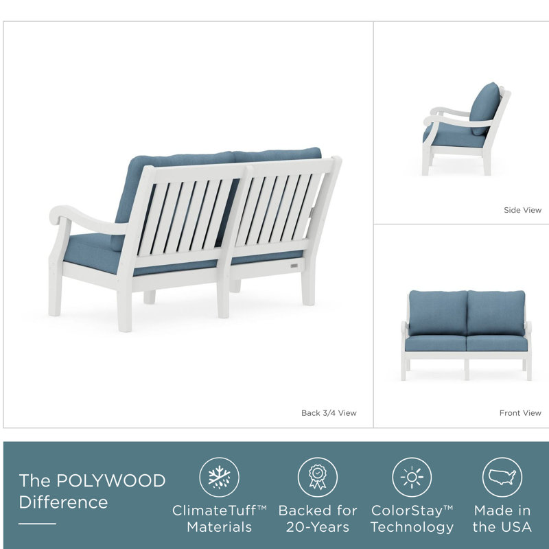 Causeuse POLYWOOD x Birch Lane Verlyn, Coussin bleu ciel / structure blanche