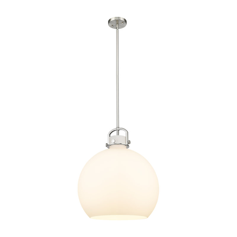 Luminaire suspendu à 1 tige Sligo, Blanc, H 20,5 po x l 18 po x P 18 po, Nickel satiné