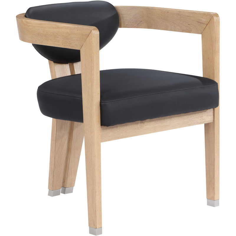 19.3'' H Upholstered Armchair, Black Vegan Leather, Natural Wire Brush