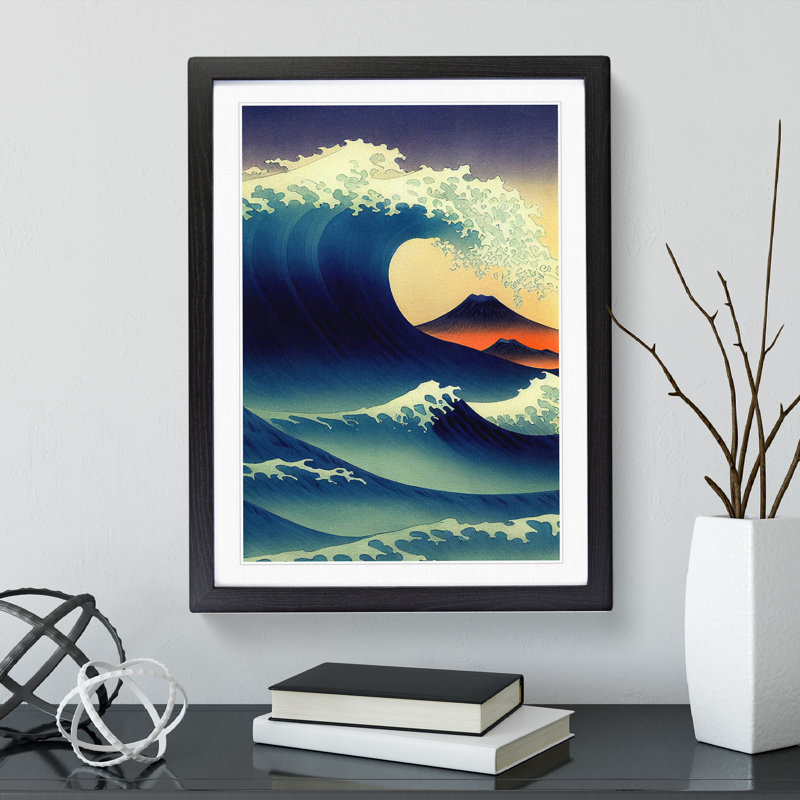 Amazing Japanese Wave - Single Picture Frame Print, 64cm H x 46cm W x 2cm D, Black