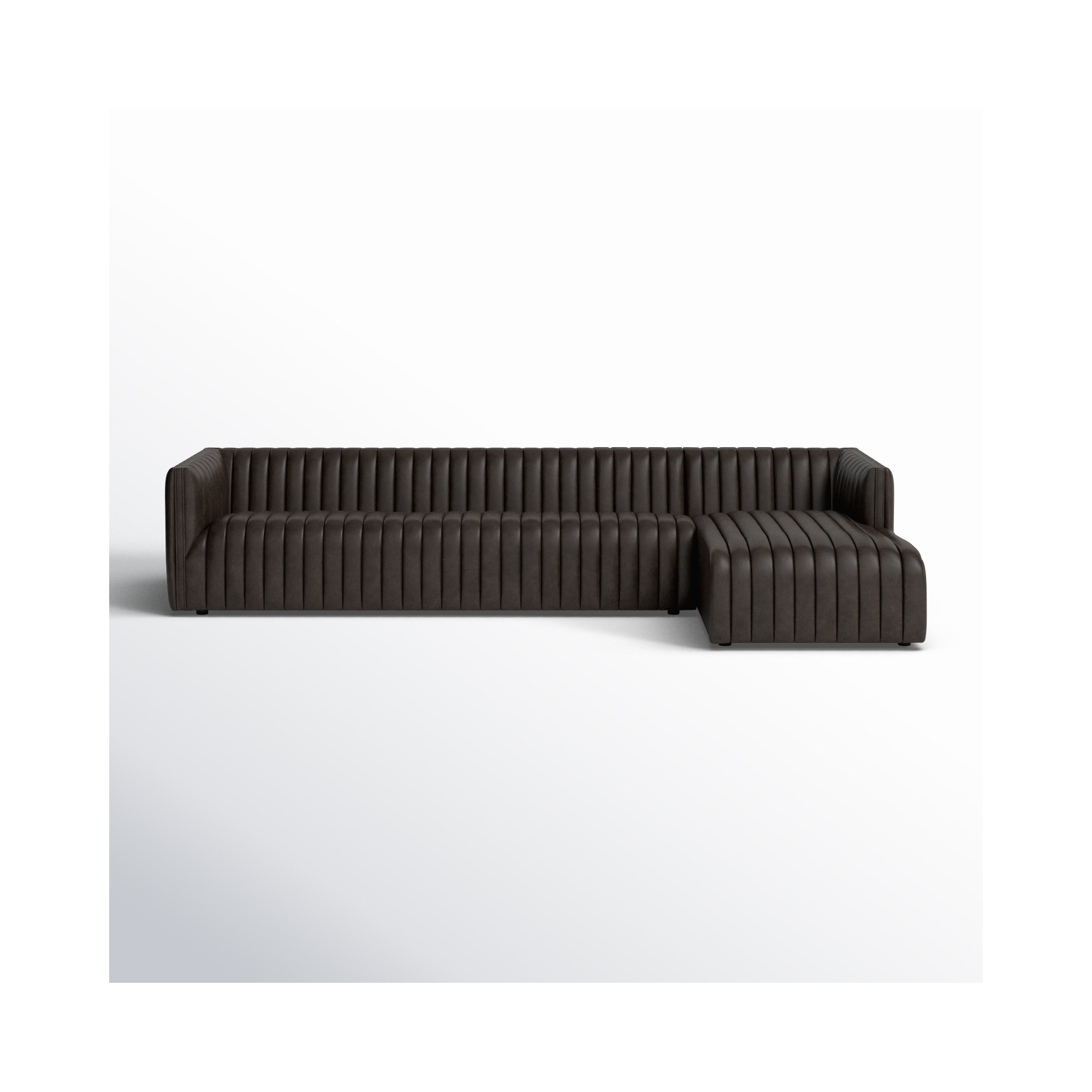 Brandt Upholstered Chaise L-Sectional, Right Hand Facing, Deacon Wolf Genuine Leather, 26.5" H x 126" W x 64" D