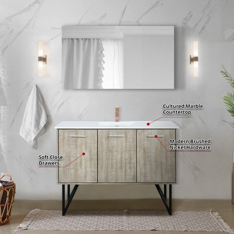 Lancy 48 in W x 20 in D Single Bath Vanity Mirror and Faucet Set, White Cultured Marble