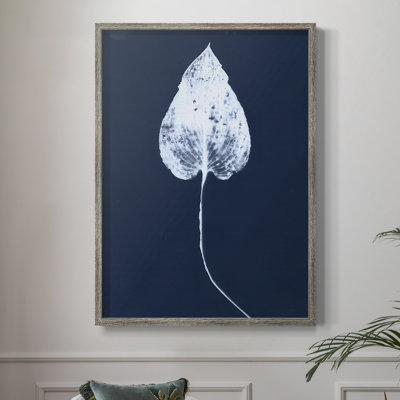 Cyanotype Leaf III Framed Print - Solid Wood