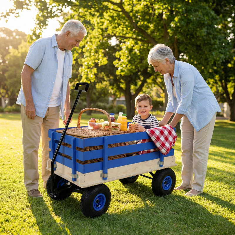 Wagon Scendor en bois et fer pour enfants avec rails amovibles, roulettes tout-terrain robustes