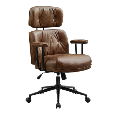 Chaise de bureau moderne du milieu du siècle, dossier haut, couleur chocolat