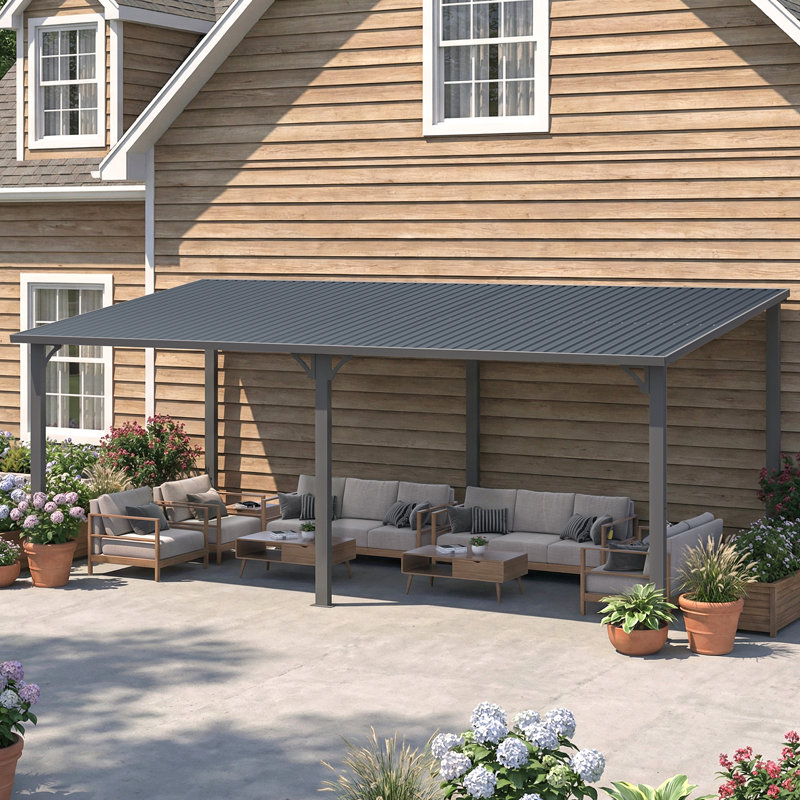 Hardtop Gazebo With Galvanized Steel Sloping Roof, 98.4" H x 235" W x 110" D