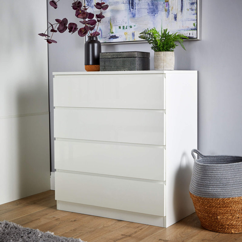 Rishin 4 Drawer High Gloss Chest Storage Unit, White