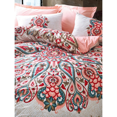 Ensemble de housse de couette 100% coton 4 pièces rouge / bleu / vert Wayne