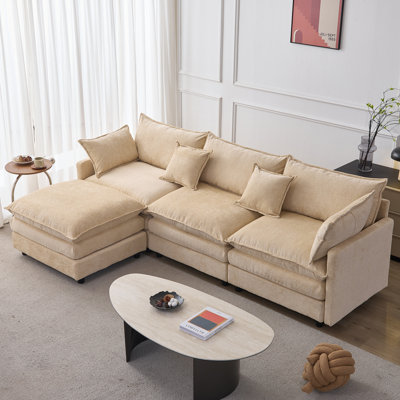 Modular Sectional Couch, Upholstered Sofa, 3-Seater Sofa With Ottoman
