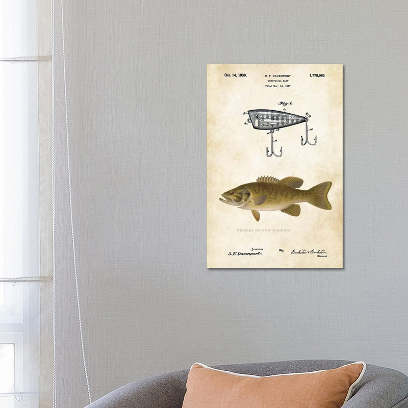 Smallmouth Bass Fishing Lure by Patent77 - Wrapped Canvas Print, 66.04 cm H x 45.72 cm W x 3.175 cm D