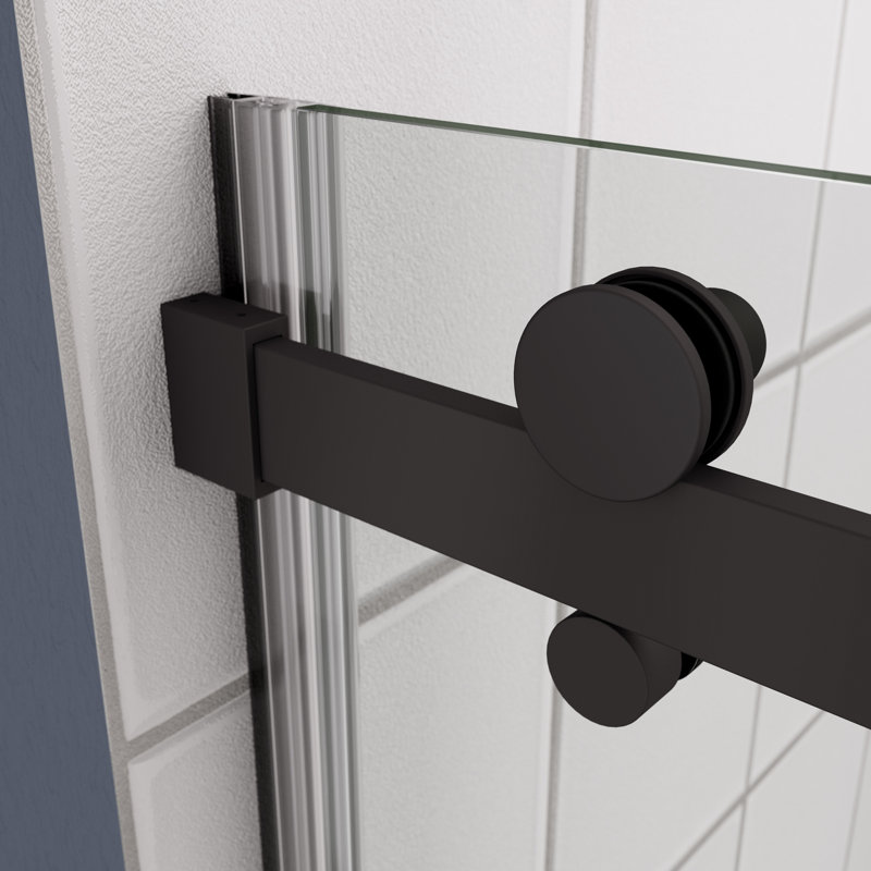 Porte de douche coulissante en verre - Verre trempé 5/16 po, finition noir mat, 6074
