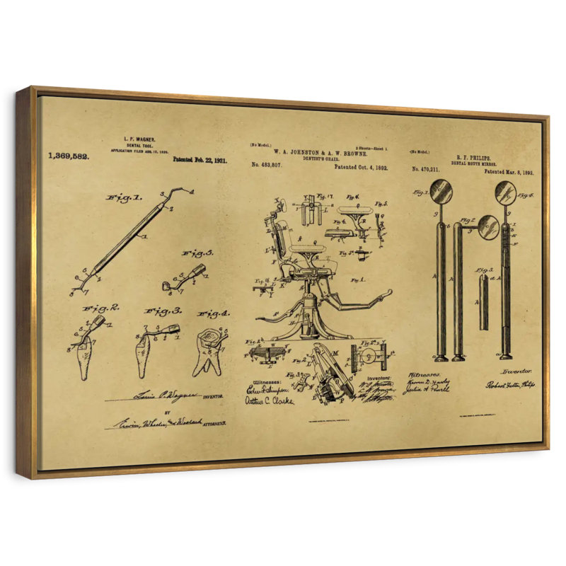 Outils dentaires, Cadre flottant doré, 43 po x 29 po
