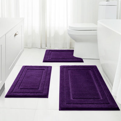 Ensemble 3 pièces de tapis de salle de bain en microfibre anti-dérapant ultra doux et absorbant en forme de U (mauve)