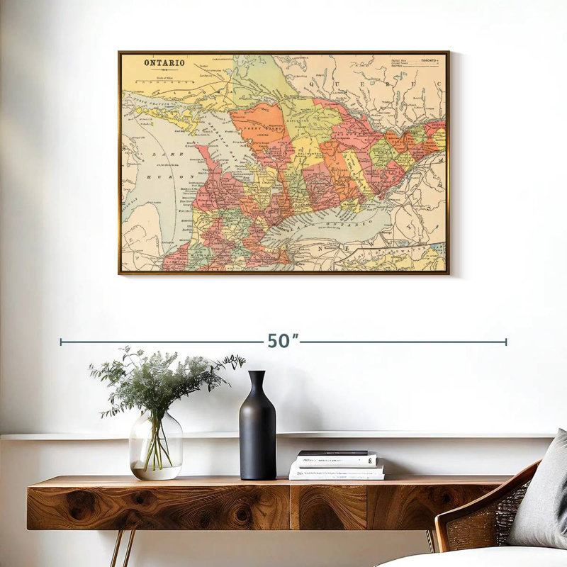 Carte de Ontario, Cadre flottant doré, 37 po x 25 po