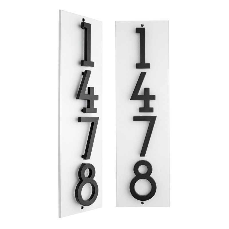 Floating Stand-Off 4-Number Vertical Sign, White /W/ Black Modern Font Numbers, Yes