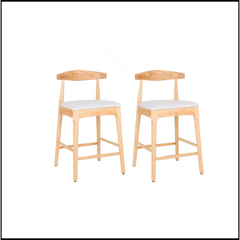 Tabourets de comptoir en bois massif de style moderne Mid-Century 24 po, tabourets de comptoir rembourrés avec pieds en bois pour îlot de cuisine Bar (structure naturelle et coussin beige)