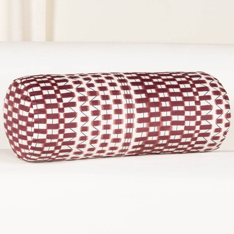 Oakden Geometric Pillow, Red, Polyester, Bolster 8"H x 21"W