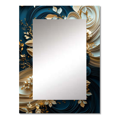 White Teal Liquid Ink Peonies - Peonies Decorative Wall Mirror, Traditional Large Mirror, Printed Metal Art