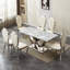 Table de salle à manger en marbre pour 6 personnes, table de salle à manger rectangulaire en faux marbre 70 po avec base en acier inoxydable à finition miroir, table de cuisine moderne en marbre de grande taille (argent, gris)-2006663044-2006663051