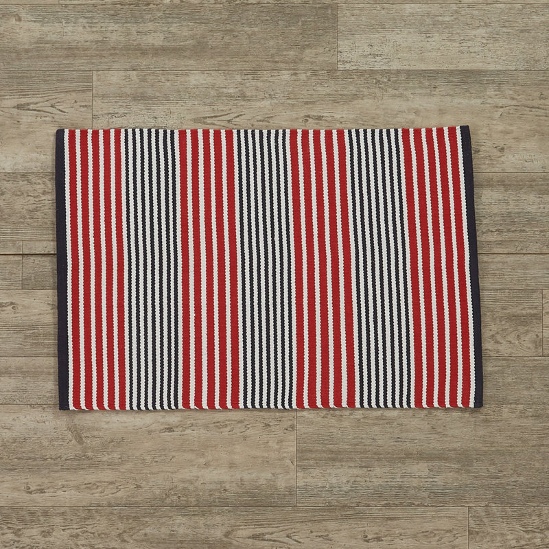 Tapis rayé Hudson Ebern Designs - bleu, Rectangle 2 pi x 3 pi