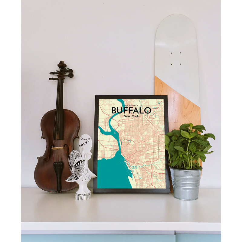 Buffalo City Map, reproduction d'impression sur affiche en beige, H 36 po x l 24 po