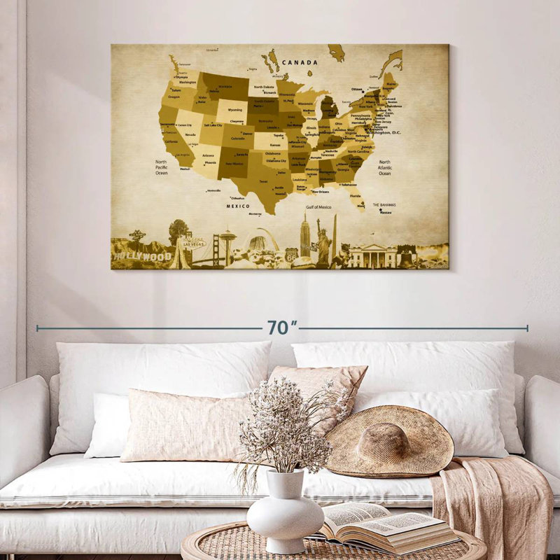 Carte des États-Unis en bronze Aliaz, H 32 po x l 48 po