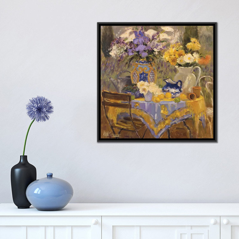 « jardin table », impression sur toile, H 18 po x l 18 po x P 1,5 po, Toile avec cadre noir, Pas de tapis