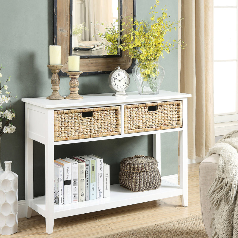 Console Table With White Appearance And 2 Storage Space Rectangular Extra Traditional Appeal