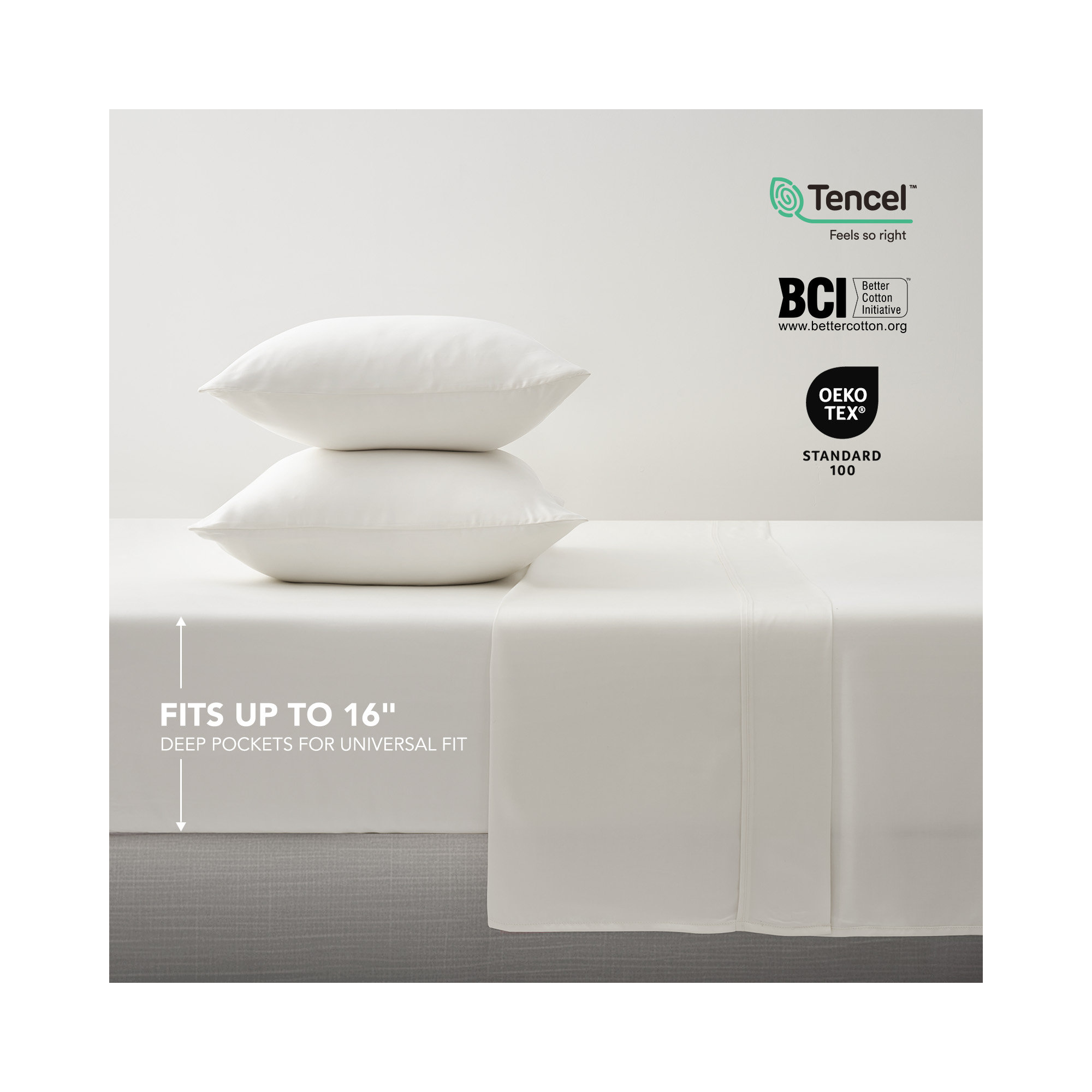 Cotton Tencel Sheet Set, Queen Sheet Set with 3 Additional Pieces, Bright White