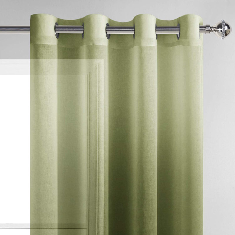 2 Panels Ombre Sheer Curtains - Faux Linen Gradient Semi Voile Grommet Top Drapes for Bedroom and Living Room Decor
