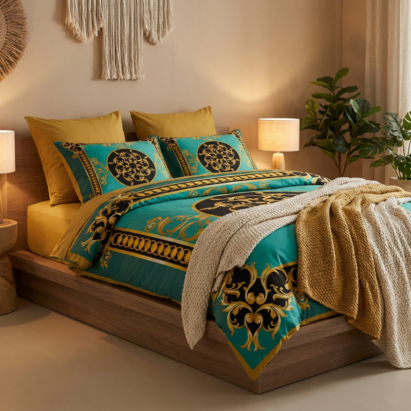 Ensemble de housse de couette à médaillon baroque en coton
