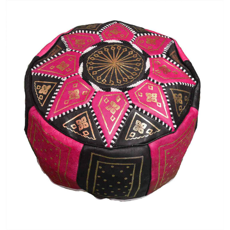 Bagley Leather Ottoman, Black/Magenta Genuine Leather
