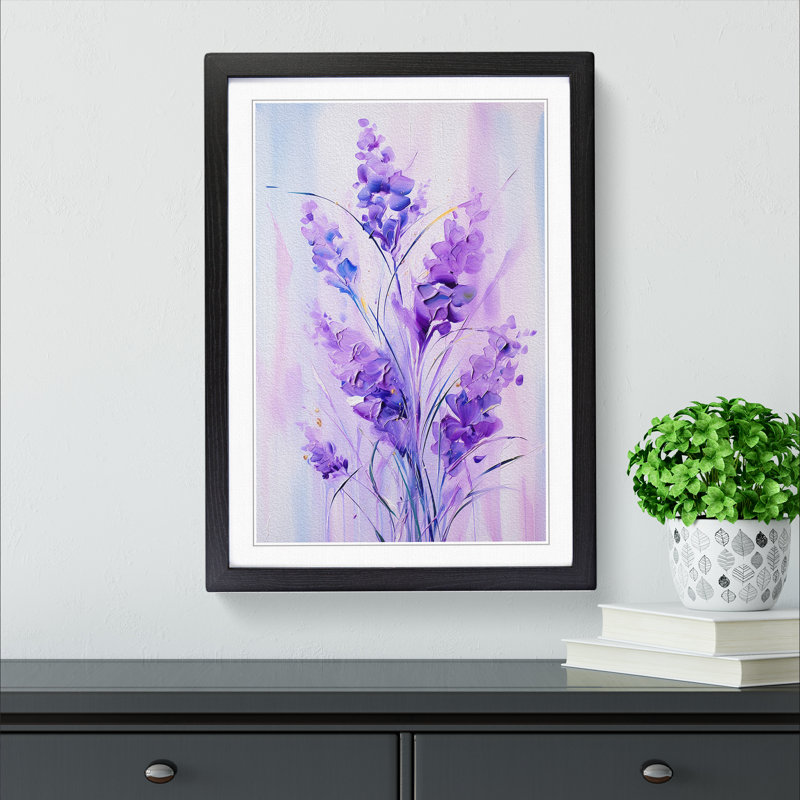 Lavender Flower Gestural Art - Framed Print, Black Framed, 64cm H x 46cm W x 2cm D