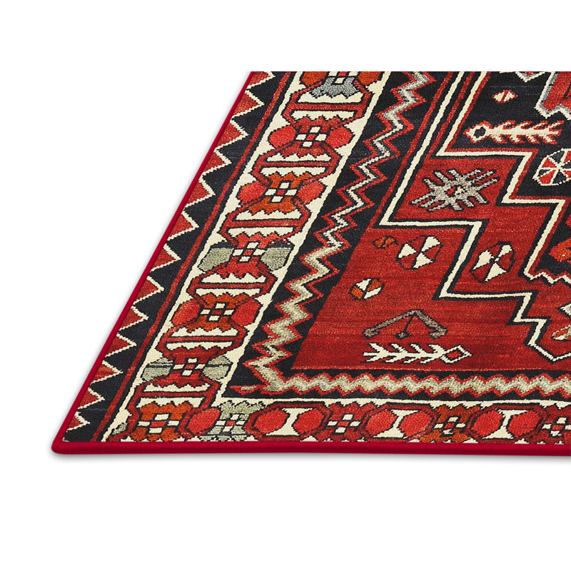 Tapis traditionnel noir / rouge / beige, Rectangle 2 pi x 5 pi