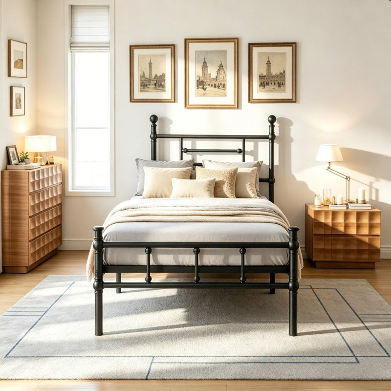 Cadre de lit simple en métal 18 po avec tête de lit, cadre de lit simple en métal avec rangement sous le lit, aucun sommier requis et assemblage facile, noir