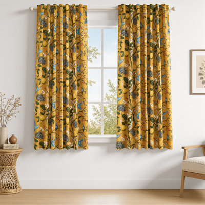 Fancy Hummingbird Patterned  Room Darkening Curtain,Rod Pocket Back Tab Floral Drapes,Set of 2