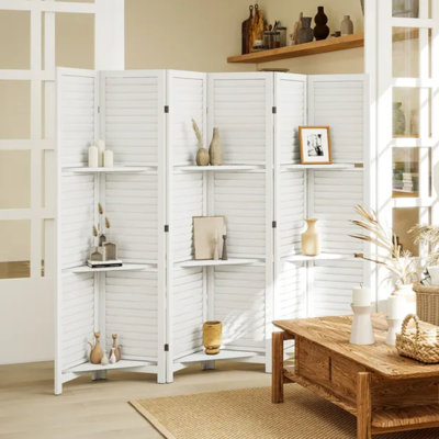 Paravent 6 panneaux en bois 6 panneaux avec 3 tablettes et rangement pliant pour la chambre à coucher