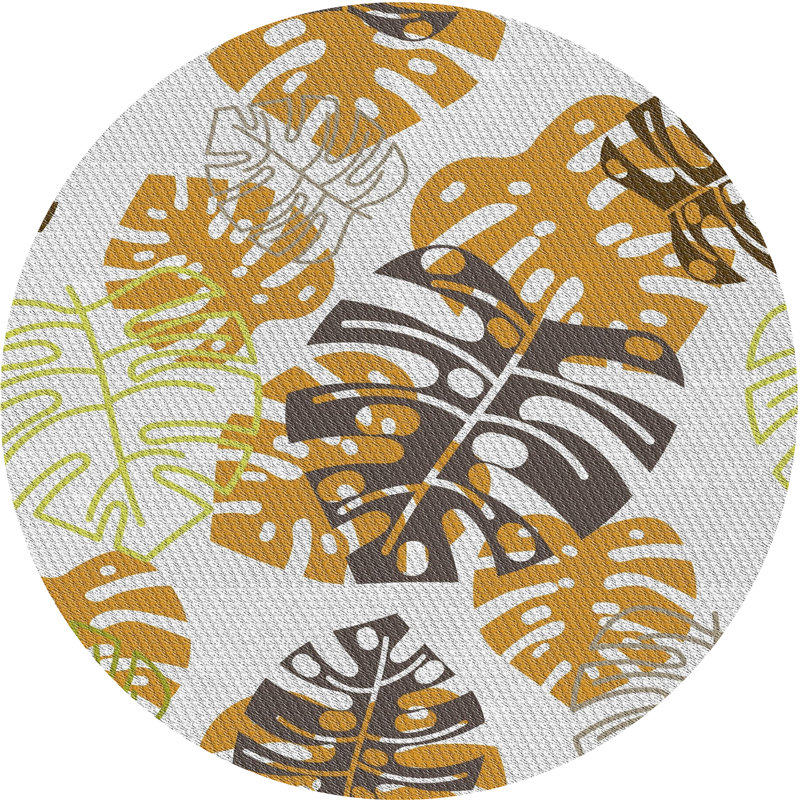 Tapis brun/jaune/gris à motifs, Rond 4 pi