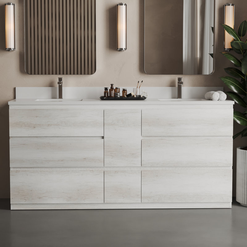 Ensemble de meuble-lavabo double 72 po Vamo, Blanc rustique