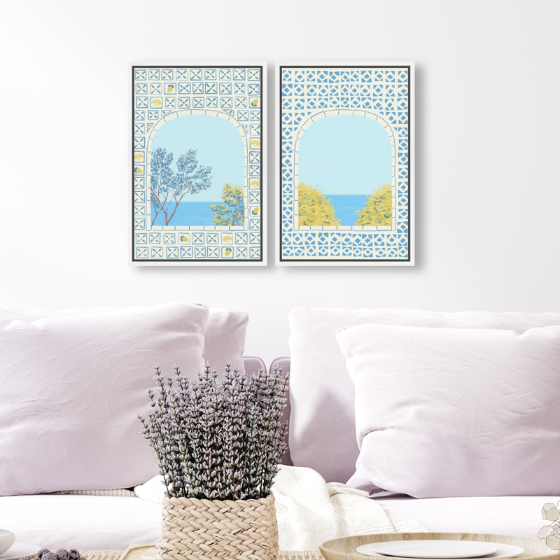 Mediterranean Window Set Set by Oliver Gal, 32"H x 22"W, White Floater Frame