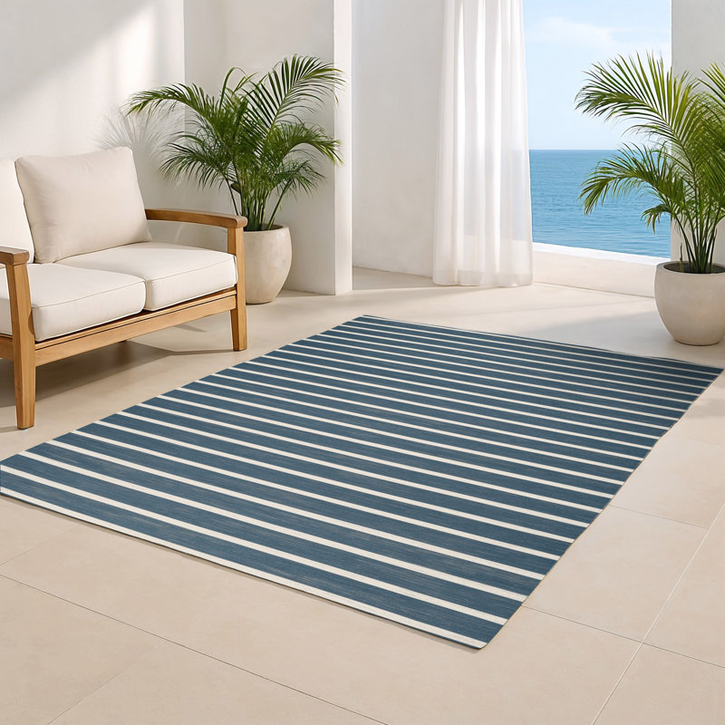HorizontalStripes Blue Indoor and Outdoor Area Rug, Rectangle 2' x 3'