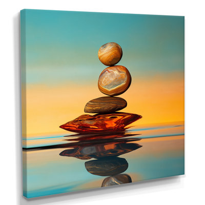 Zen pierres turquoise ciel coucher de soleil lueur - méditation salon d'art mural