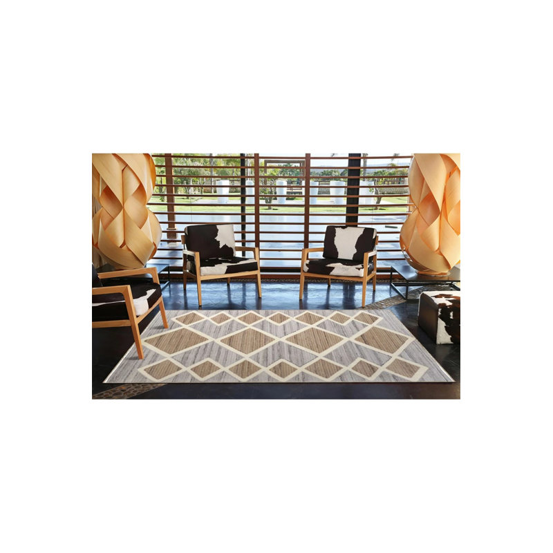 Decorative Washable Carpet In Yellow Tones With Geometric Patterns, Rectangle 3'4" x 5'
